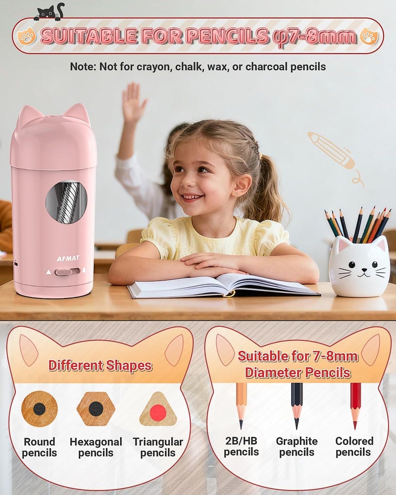 AFMAT Electric Pencil Sharpener, Pencil Sharpener for Classroom, Auto in & Out, Fully Automatic for φ7-8mm Pencils, Rechargeable & Cordless, Kids Pencil Sharpeners for Classroom Home School PSX9 - Image 3